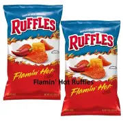 Ruffles Ridged Potato Chips Snacks - FLAMIN' HOT, 8 Oz (2 Bags)