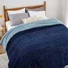 Sherpa Queen Size Blanket for Bed - Fuzzy Soft Queen (90" x 90") 05 - Navy