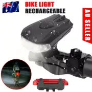 USB Rechargeable Bike Light Mountain Rear LED Front & Back Cycling Headlight Set