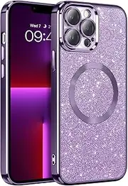 [GaoBao] Magnetic for iPhone 13 Pro Max Case, Slim Fit iPhone 13 Pro Max Case [Compatible with Magsafe] Luxury Sparkle Shockproof Protective Phone Cases Cover for iPhone 13 Pro Max 6.7'', Purple Glitter