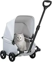 Loyimioo Mini Dog Stroller Pet Buggy Trolleys on Wheels Tool Free Foldable with UV & Rainproof 360° Rotating Handle Dog Pram for Easy Travel Small and Medium Dogs Carrier Light Gray