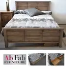 HUNTER DOUBLE TIMBER BED FRAME WITH 2 UNDER BED STORAGE DRAWERS IN SMOKEY ASH