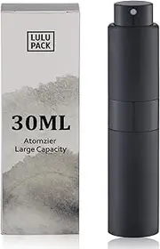 Lulupack Perfume Atomizer Refillable Travel Bottle: Cologne Portable Sprayer for Men - Mini Spray Empty for Refill - 1oz Large Size Black