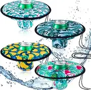 Rtteri 4 Pcs Neoprene Floating Drink Holder Floating Coaster Pool Drink Holder Pool Beer Holder with Rope for Summer Party Tub Lake Boat Water Fun, Medium Size