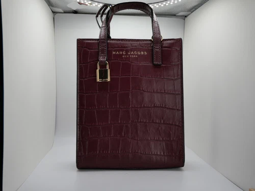 NWT Marc Jacobs Micro Tote - Croc Embossed Leather Crossbody Bag in Syrah Maroon