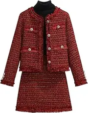 [UKTZFBCTW] Small Fragrant Style Suit Skirt for Women Autumn Two-Piece Set