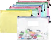 Plastic Wallets A5, 5 Pcs File Folders Zip Bags A5 Wallet Document Plastic Pockets with Zipper for School Office Homework Travel Storage Bags