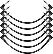 Tanstic 6Pcs 12 Inch Guitar Patch Cables, 1/4 Inch Right Angle Pedal Board Cables Guitar Effect Pedal Cable Cord, Black