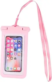 BRIGHTFUFU PVC Phone Bag for Activities Durable Storage Pouch with Transparent Window for Underwater Photos Videos Pink Color Design Present Option