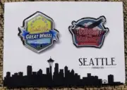 SEATTLE, WASHINGTON SET OF TWO(2) SOUVENIR PINS /TIE TACKS GREAT WHEEL & W.O.W.
