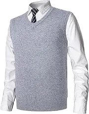 [MeiLayM] Mens Slim Fit Knitted V-Neck Crew Neck Sleeveless Classic Business Knitwear Sweater Vest Sleeveless Pullover Tank Top V Neck Pullover Sweater, lightgrey, XXL