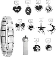 [LCSDDWAS] Silver Italian Charm Bracelet Set for Women DIY Handmade with Starter Brascelet, Assorted Charms and Opening Tools, 9mm Modular Italian Charm Bracelet Jewelry