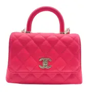 CHANEL Coco Handle Matelasse Shoulder bag 20 Neon Pink Leather Gold Hardware NEW