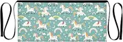 [Joitme] Cartoon Unicorns Rainbows Flowers Green Cooking Apron for Men, Short Apron with Pockets, Restaurant Aprons for Servers, Cartoon Unicorns Rainbows Flowers Green