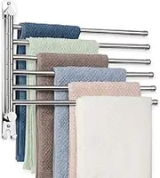 Towel Rack Wall Mounted JSVER Bathroom Towel Rack, Space Saving Towel Holder, Swivel SUS304 Stainless Steel Towel Bar, 180° Rotation 6 Arms Towel Racks for Bathroom