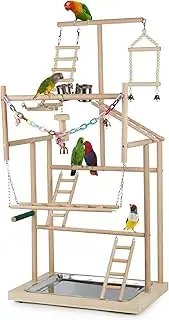 Cozioz 4-Tier Parrot Playstand with Wooden Perch, Gym Ladder, Feeder Cups, and Hanging Bells, Ideal Bird Playground for Cockatiels, Parakeets, and Small Parrots