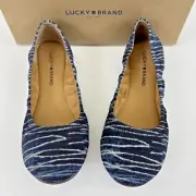 Lucky Brand LK-EMMIE Women's Dark Denim Linen Lines Ballet Flats Size 9M NIB