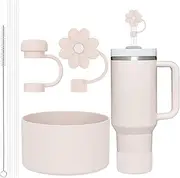 6 Pcs Accessories for Stanley Cup 20-40oz,2 Straw Covers,2 Replacement Straws,1 Straw Brush,1 Boot Included, Silicone Straw Cover Caps Topper (Rose Quartz)