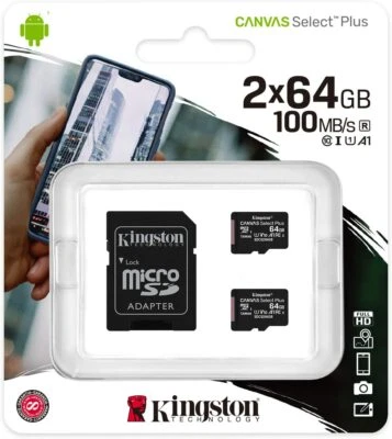 Kingston Canvas Select Plus microSD Card SDCS264 GB-2P1A Class 10 2 x cards, S