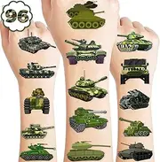 100 PCS Tank Military Temporary Tattoos Themed Birthday Party Decorations Favors Supplies Decor Army Camo Camouflage Soldier Tattoo Stickers Gifts For Game Boys Girls Classroom School Prizes Christmas