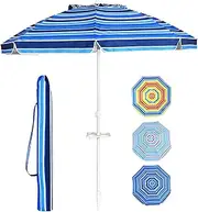 Costway 2.2m Parasol, Angle-Adjustable Beach Umbrella, Balcony Umbrella with Ground Socket & Cup Holder & Carrier Bag, Market Umbrella for Garden & Beach & Terraces