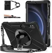 ZenRich Case for Samsung Galaxy Tab S9 Plus/S9 FE+ 12.4 inch 2023, Rugged Shockproof Case with Rotating Kickstand Pen Holder Hand Strap Shoulder Belt for Tablet S9+/S9 FE Plus/S8+/S7 FE/S7+, Black