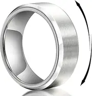 [TGNEL] Mens Black/Silver Spinner Wedding Ring Titanium Steel Rings 8mm, Brushed Stainless Steel Stress fidget Wedding Band for Anxiety Comfort fit