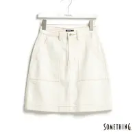 在飛比找momo購物網優惠-【SOMETHING】女裝 漫步巴黎水洗丹寧六分裙(米白色)