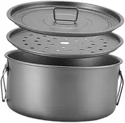 QSTDGVPW Camp Cooking Pot Titanium Camping Mug 2200ml Backpack Hiking with Lid Tableware Foldable Handle Trekking Camping Pot with Lid, with Steam Grid
