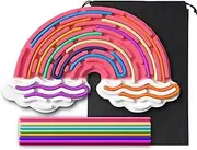 Sensory Activity Board, Rainbow Silicone Fidget Toy for Calming, Stress, Anxiety, ADHD, Autism,Sensory Toys for Inspire Kid's 3+ Creative Talents,Includes Portable Travel Bag & 12 Strings (Pink)