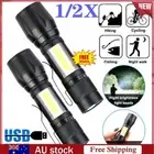 1/2X LED Torch USB RechargEVble Mini Flashlight Police Zoomable Camping Small QT