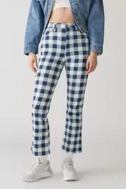 Wrangler Jeans Women 26" or 29" Wrock 672 Gingham Blue Checkered Flare Pants