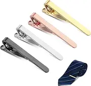 [oruola] 4 Pack Tie Clip,4 Colors Tie Clips for Men,Classic Tie Clips Set with Square Edges,Tie Pins for Men,Perfect for Weddings,Business and Daily Wear(Rose Gold,Black,Gold,Silver), One Size, Plastic,