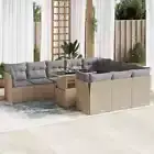 11 Piece Outdoor Furniture Sofa Set Lounge Setting Garden Patio Set Rattan Beige