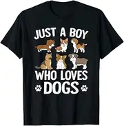 [X.Style] Just A Boy Who Loves Dogs Boys Toddler Puppy Dog Lover ds364 T-Shirt (S) Black