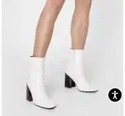 Nasty Gal White Boots Size 6/6.5 Square Toe Faux Patent Leather New In Box