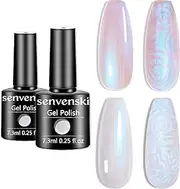 Senvenski Pearl Gel Nail Polish, White Pink Opal Mermaid Gel Polish Aurora Shell Shiny Glitter Shimmer Holographic Soak Off Gift Set UV LED Art Varnish Kit (CS2-012)