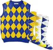 [Golf Knickers] GolfKnickers Argyle Sweater Vest and 3 Sock Set: Mens - Pullover Golf Vest