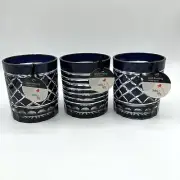 3 Set Debi Lilly Spell Binding Glass Candle Holder Black Stripe Diamond Pattern