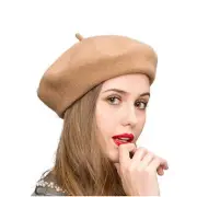 Women Wool Beret Hat French Style Solid Color One Size Camel