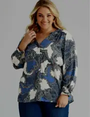 Autograph Top Plus Size 24 Shirt Blouse Button Up Long Sleeve Dark Blue Paisley