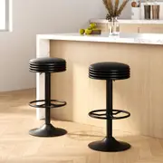 2x Artiss Bar Stools Leather Padded Gas Lift Black