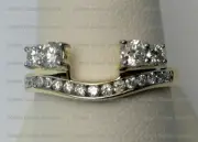 14k Yellow Gold Diamonds Station Solitaire Wrap Ring Guard solitaire enhancer