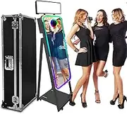 Magic Mirror Photo Booth,Mirror Photo Booth Interactive Touch Screen with Flight Case, Built-in Mini PC with Instant Print and Sharing for Event Party Wedding Rental (Black, 21.5''Screen)