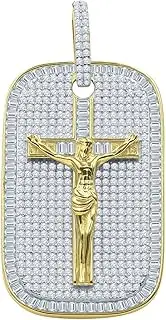 [Iced Out] 925 Sterling Silver 3D Pendant - JESUS CROSS DOG TAG gold