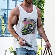 Racing Checkerboard Graphic Print Men's Tank Top
