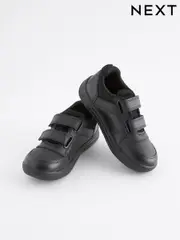 Black Strap Touch Fasten Wide Fit (G) Double Strap Touch Fastening School Trainers (M83370) | $39 - $57