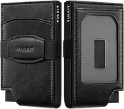 [VULKIT] Pop Up Card Wallet with Money Strap, Leather Front Pocket Card Holder, ID Window, RFID Blocking Business Card Case for Men (Black)
