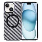 For Iphone 15 6D Plated Carbon Fiber Clear Magsafe Pc Phone Case