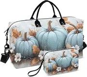 [ZRYSMY] Duffel Bag for Traveling, Blue Pumpkins Thanksgiving Travel Bag Gym Bag, with Multiple Interior Pockets Shoulder Weekender Bag for Women Men with Toiletry Bag 20.5L x 1.9W x 13.8H